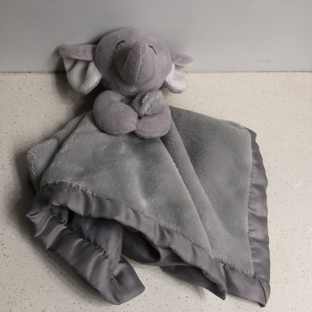 Elephant Lovey Satin Lined Grey Baby Blanket